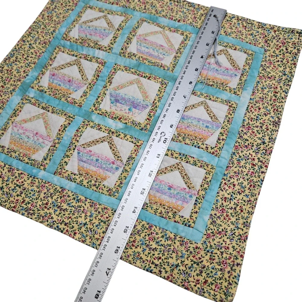 Handmade Quilt Table Runner Centerpiece Easter Spring Baskets Floral Yellow Blue